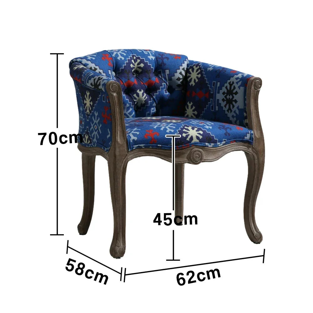 LIVARA Bohemian Vintage Accent Armchair Sofa Upholstery Backrest Frame Bohemian Tufted Blue Solid Chair Wood Elegant Single Room Colorful Fabric Living Style