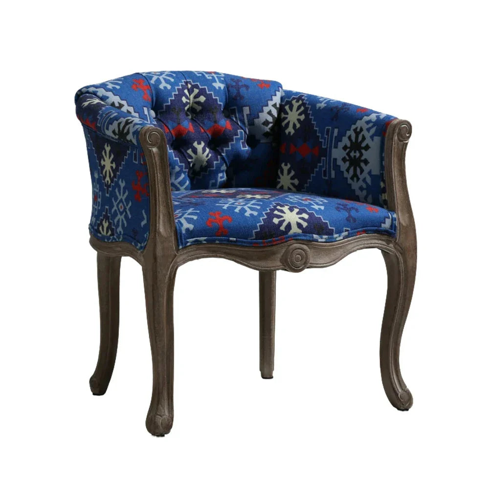 LIVARA Bohemian Vintage Accent Armchair Sofa Upholstery Backrest Frame Bohemian Tufted Blue Solid Chair Wood Elegant Single Room Colorful Fabric Living Style
