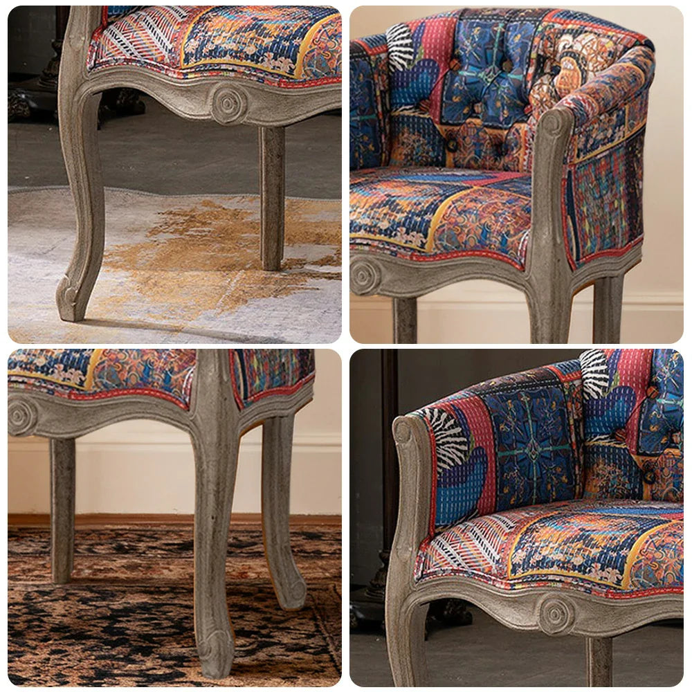 LIVARA Color Patchwork Vintage Accent Armchair Colorful Tufted Frame Backrest Patchwork Color Living Wood Single Elegant Patchwork Solid Sofa Upholstery Chair Room Fabric Fabric