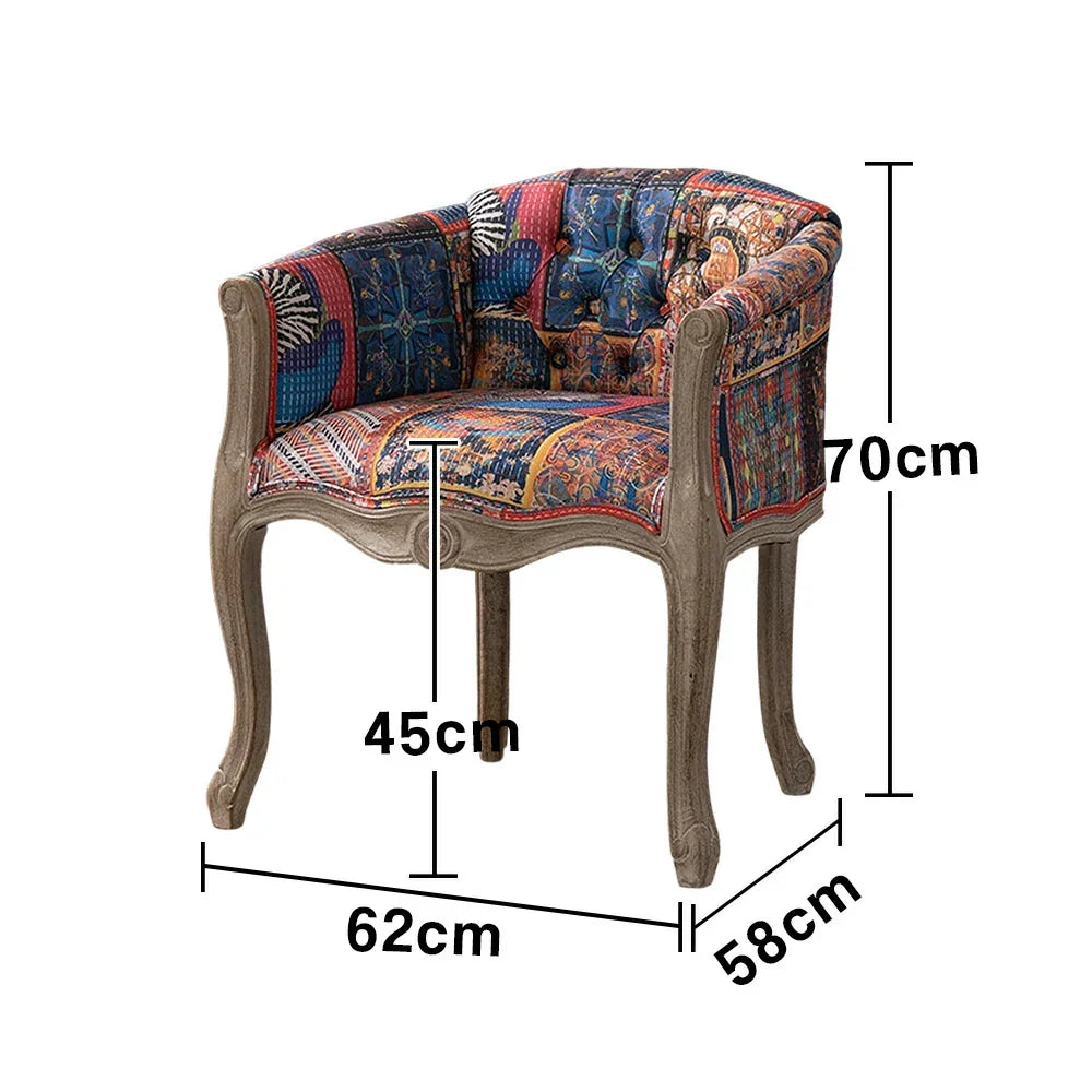 LIVARA Color Patchwork Vintage Accent Armchair Colorful Tufted Frame Backrest Patchwork Color Living Wood Single Elegant Patchwork Solid Sofa Upholstery Chair Room Fabric Fabric