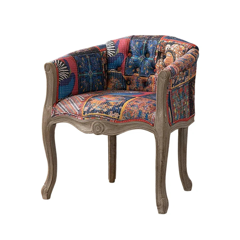 LIVARA Color Patchwork Vintage Accent Armchair Colorful Tufted Frame Backrest Patchwork Color Living Wood Single Elegant Patchwork Solid Sofa Upholstery Chair Room Fabric Fabric