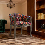 LIVARA Color Patchwork Vintage Accent Armchair Chair Upholstery Wood Fabric Tufted Single Multicolor Elegant Backrest Frame Living Room Colorful Sofa Solid Patchwork Fabric