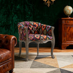 LIVARA Color Patchwork Vintage Accent Armchair Chair Upholstery Wood Fabric Tufted Single Multicolor Elegant Backrest Frame Living Room Colorful Sofa Solid Patchwork Fabric