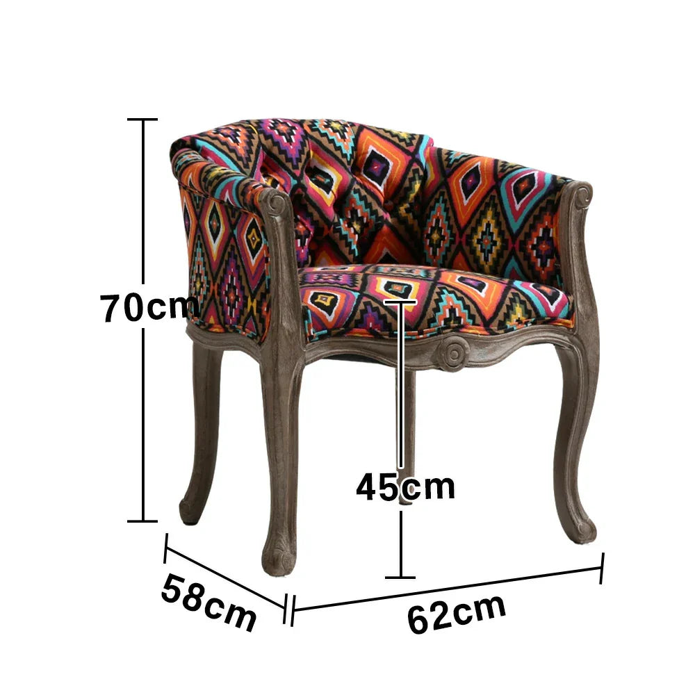 LIVARA Color Patchwork Vintage Accent Armchair Chair Upholstery Wood Fabric Tufted Single Multicolor Elegant Backrest Frame Living Room Colorful Sofa Solid Patchwork Fabric