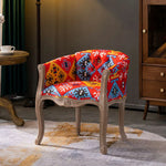LIVARA Color Patchwork Vintage Accent Armchair Upholstery Wood Living Single Backrest Colorful Tufted Room Sofa Frame Chair Fabric Solid Elegant Patchwork Red