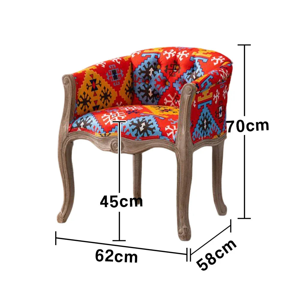 LIVARA Color Patchwork Vintage Accent Armchair Upholstery Wood Living Single Backrest Colorful Tufted Room Sofa Frame Chair Fabric Solid Elegant Patchwork Red