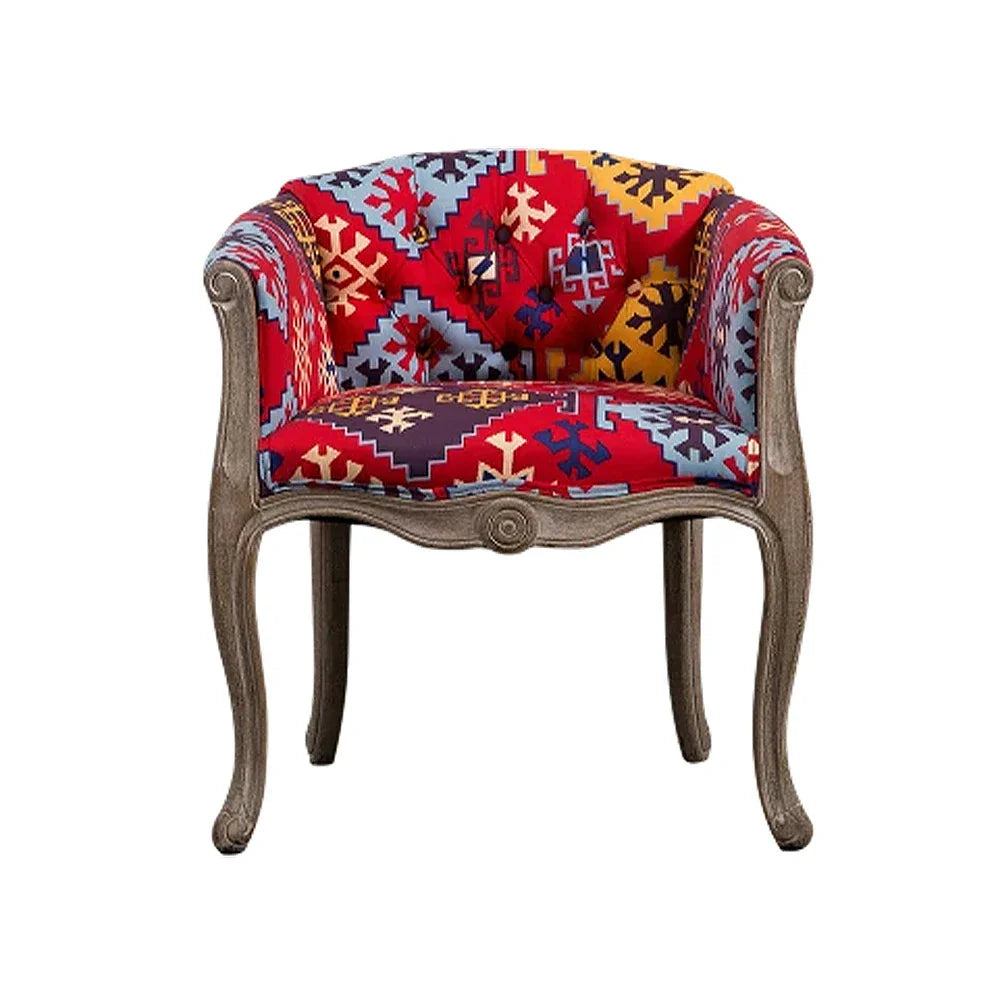 LIVARA Color Patchwork Vintage Accent Armchair Upholstery Wood Living Single Backrest Colorful Tufted Room Sofa Frame Chair Fabric Solid Elegant Patchwork Red
