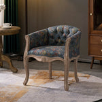 LIVARA Color Patchwork Vintage Accent Armchair Single Patchwork Living Sofa Fabric Frame Colorful Upholstery Wood Chair Solid Room Tufted Backrest Elegant Blue