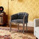 LIVARA Color Patchwork Vintage Accent Armchair Single Patchwork Living Sofa Fabric Frame Colorful Upholstery Wood Chair Solid Room Tufted Backrest Elegant Blue