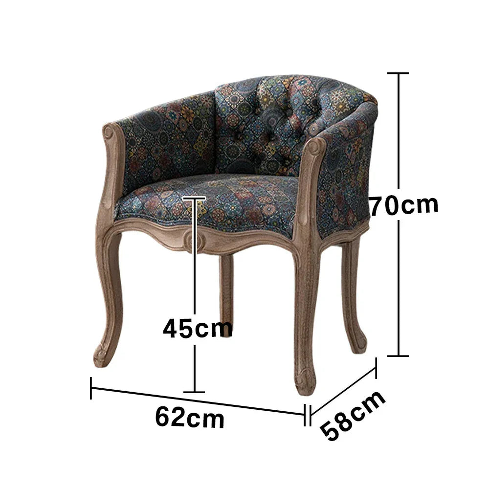 LIVARA Color Patchwork Vintage Accent Armchair Single Patchwork Living Sofa Fabric Frame Colorful Upholstery Wood Chair Solid Room Tufted Backrest Elegant Blue