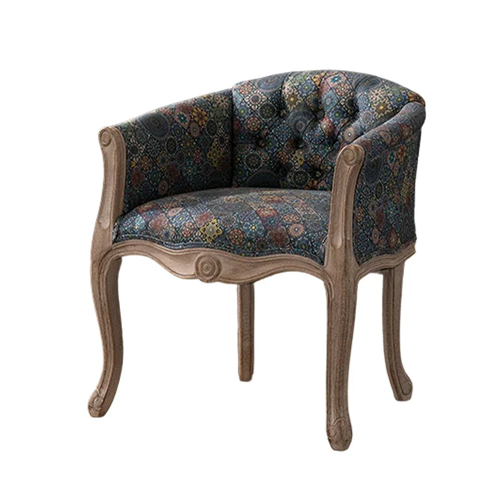 LIVARA Color Patchwork Vintage Accent Armchair Single Patchwork Living Sofa Fabric Frame Colorful Upholstery Wood Chair Solid Room Tufted Backrest Elegant Blue