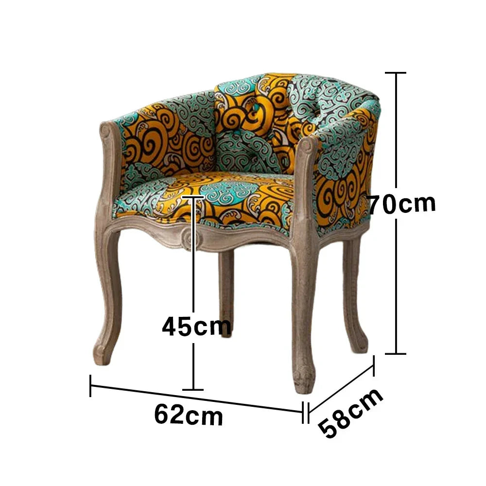 LIVARA Color Patchwork Vintage Accent Armchair Living Chair Room Patchwork Backrest Sofa Fabric Colorful Single Frame Upholstery Tufted Elegant Wood Solid Green