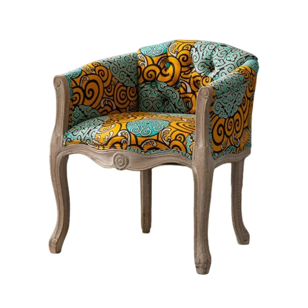 LIVARA Color Patchwork Vintage Accent Armchair Living Chair Room Patchwork Backrest Sofa Fabric Colorful Single Frame Upholstery Tufted Elegant Wood Solid Green