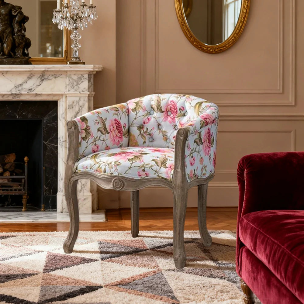 LIVARA Color Patchwork Vintage Accent Armchair Solid Frame Living Room Elegant Patchwork Chair Tufted Single Sofa Upholstery Backrest Fabric Wood Colorful Pink