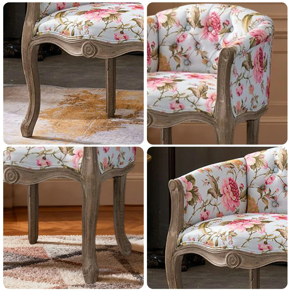 LIVARA Color Patchwork Vintage Accent Armchair Solid Frame Living Room Elegant Patchwork Chair Tufted Single Sofa Upholstery Backrest Fabric Wood Colorful Pink
