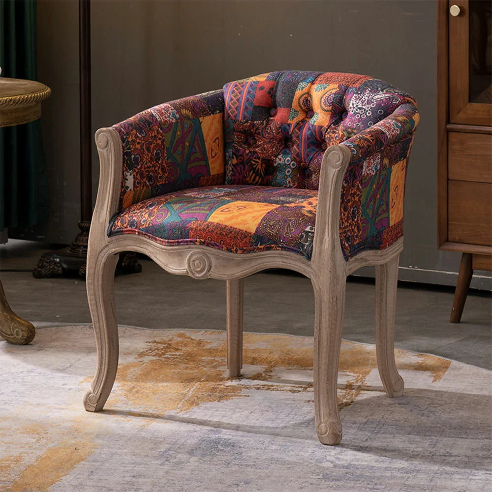 LIVARA Color Patchwork Vintage Accent Armchair Frame Tufted Colorful Solid Chair Sofa Living Elegant Wood Backrest Room Patchwork Single Upholstery Fabric Purple