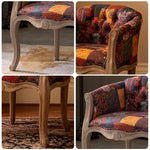 LIVARA Color Patchwork Vintage Accent Armchair Frame Tufted Colorful Solid Chair Sofa Living Elegant Wood Backrest Room Patchwork Single Upholstery Fabric Purple