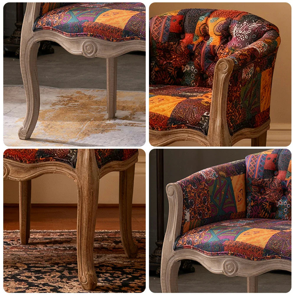 LIVARA Color Patchwork Vintage Accent Armchair Frame Tufted Colorful Solid Chair Sofa Living Elegant Wood Backrest Room Patchwork Single Upholstery Fabric Purple