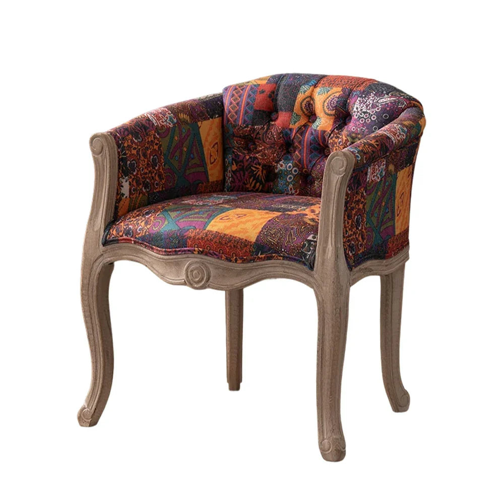 LIVARA Color Patchwork Vintage Accent Armchair Frame Tufted Colorful Solid Chair Sofa Living Elegant Wood Backrest Room Patchwork Single Upholstery Fabric Purple