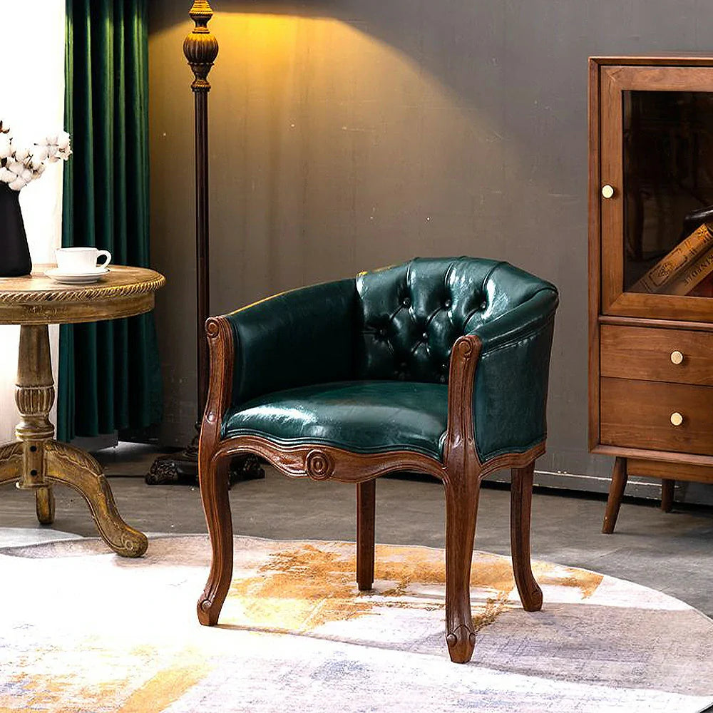 LIVARA Color Patchwork Vintage Accent Armchair Room Living Upholstery Patchwork Elegant Sofa Frame Solid Wood Chair Tufted Colorful Backrest Single Fabric Green