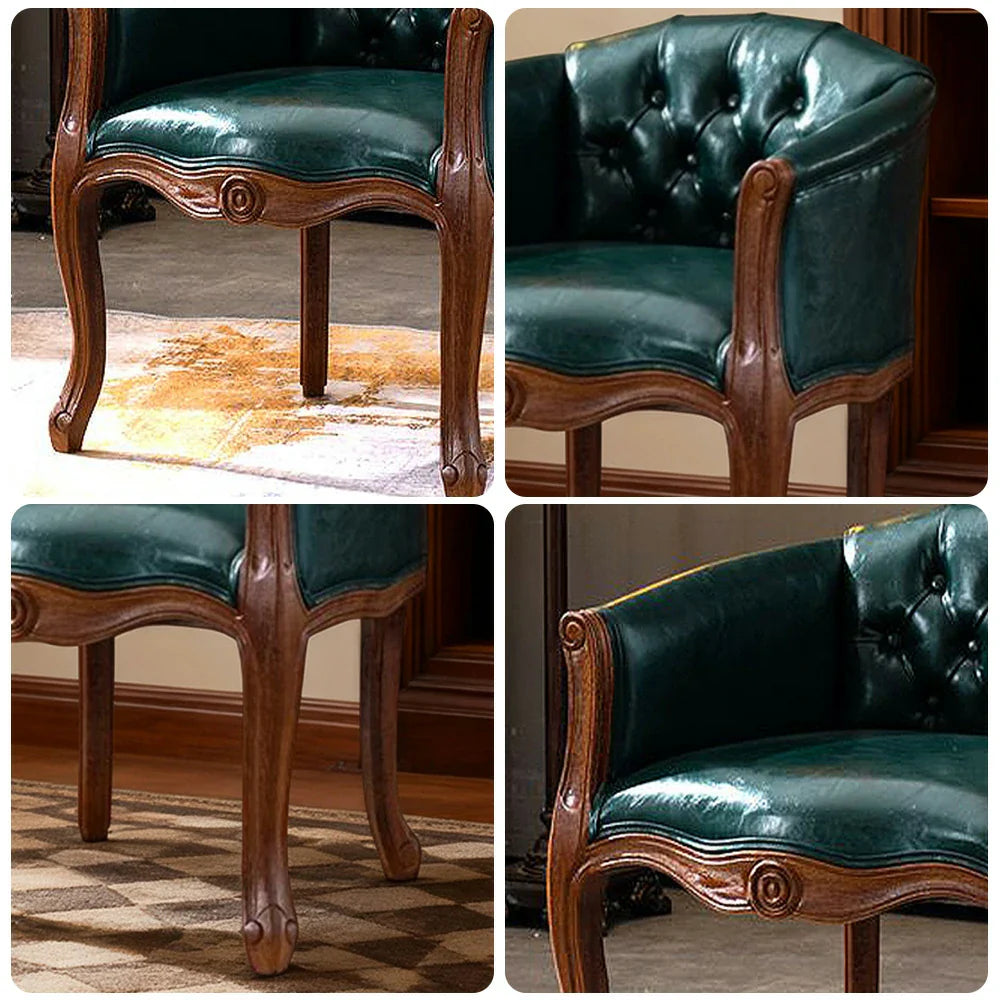 LIVARA Color Patchwork Vintage Accent Armchair Room Living Upholstery Patchwork Elegant Sofa Frame Solid Wood Chair Tufted Colorful Backrest Single Fabric Green