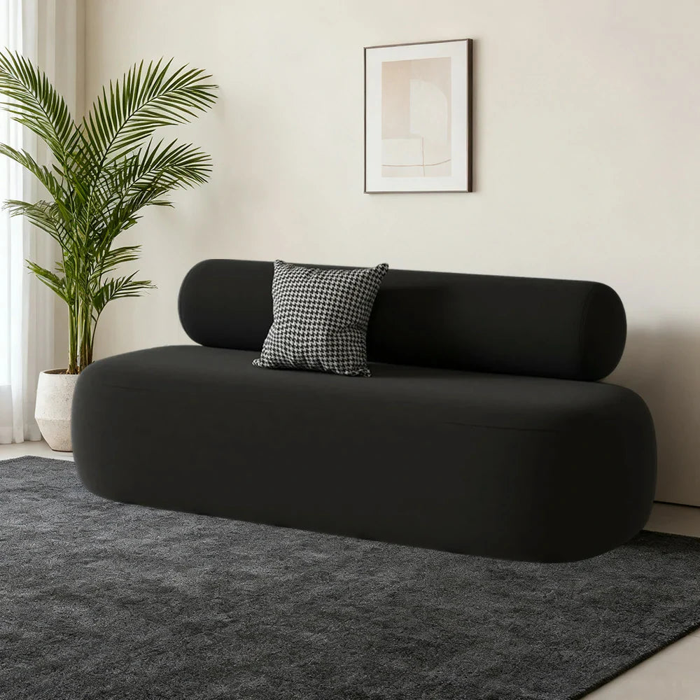 LIVARA 90/120/180cm Design, High-Density Sponge, Sofa Comfort - Ergonomic Soft Velvet Upholstered, Curved Touch, Durable Black