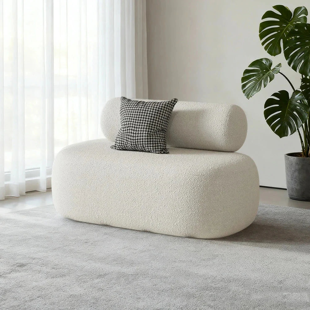 LIVARA 90/120/180cm Touch, Upholstered, - Soft Fleece Design, High-Density Curved Durable Comfort Lamb Ergonomic Sponge, Sofa White