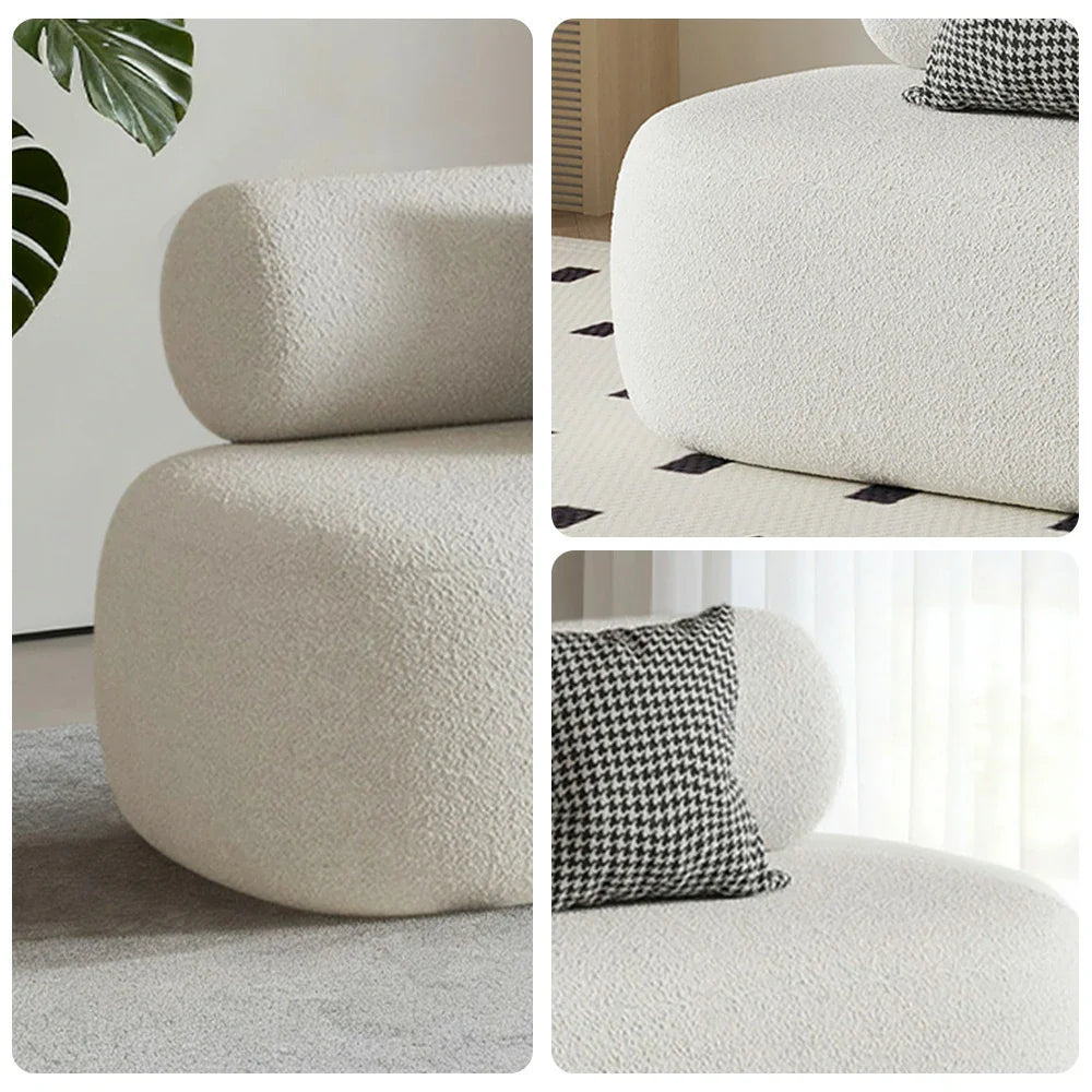 LIVARA 90/120/180cm Touch, Upholstered, - Soft Fleece Design, High-Density Curved Durable Comfort Lamb Ergonomic Sponge, Sofa White