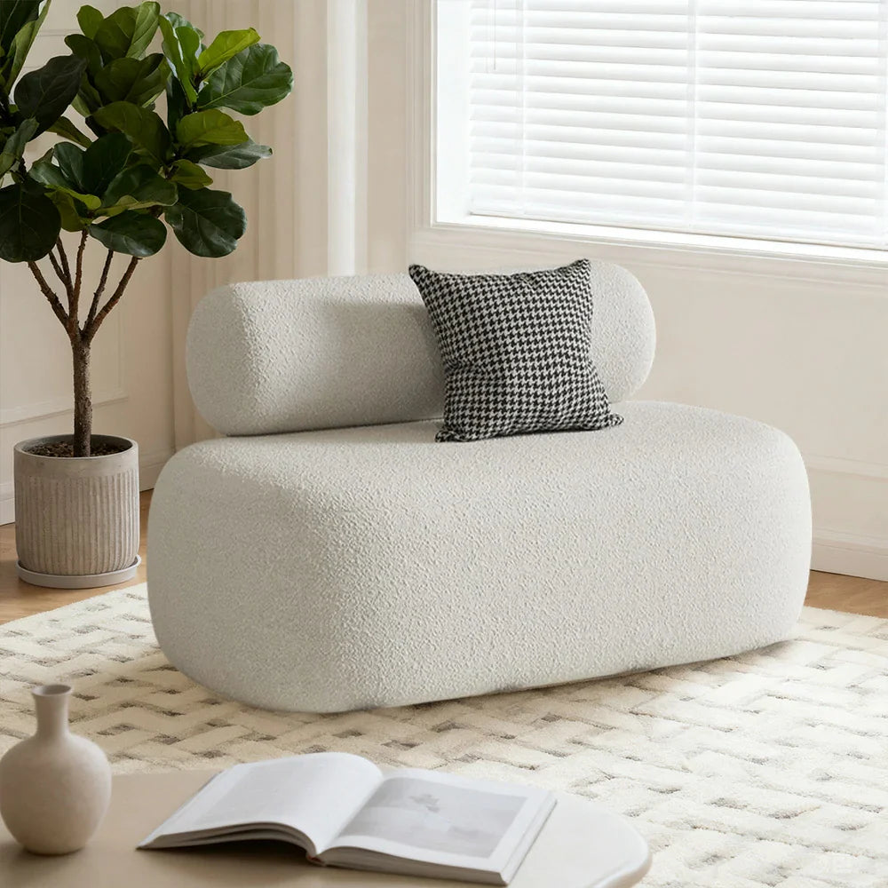 LIVARA 90/120/180cm Touch, Upholstered, - Soft Fleece Design, High-Density Curved Durable Comfort Lamb Ergonomic Sponge, Sofa White