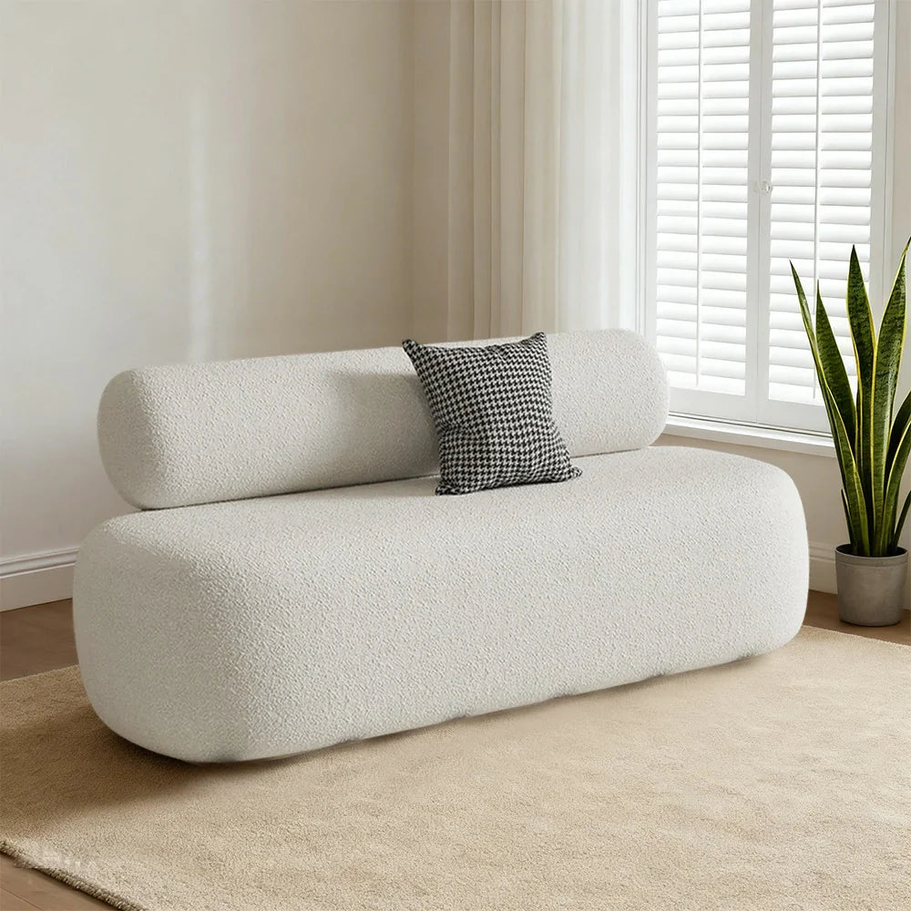 LIVARA 90/120/180cm Touch, Upholstered, - Soft Fleece Design, High-Density Curved Durable Comfort Lamb Ergonomic Sponge, Sofa White