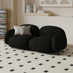 LIVARA 85/145/205cm Soft Fleece - Touch, Sponge, Durable Curved Ergonomic Comfort Sofa Upholstered, High-Density Lamb Design, Black
