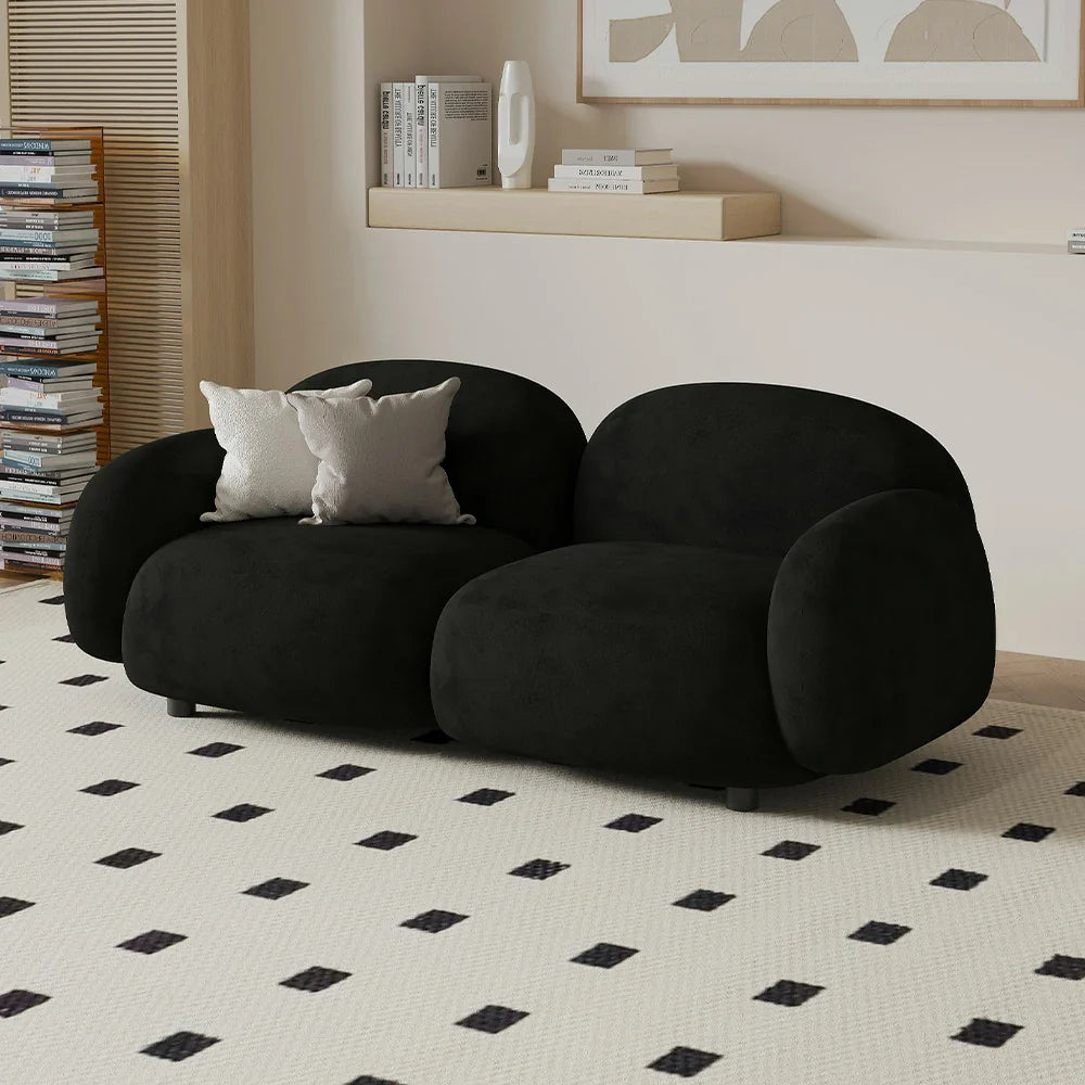 LIVARA 85/145/205cm Soft Fleece - Touch, Sponge, Durable Curved Ergonomic Comfort Sofa Upholstered, High-Density Lamb Design, Black