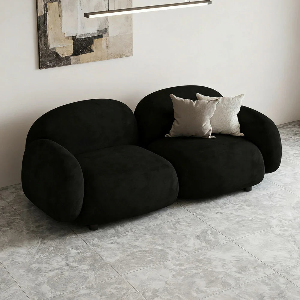 LIVARA 85/145/205cm Soft Fleece - Touch, Sponge, Durable Curved Ergonomic Comfort Sofa Upholstered, High-Density Lamb Design, Black