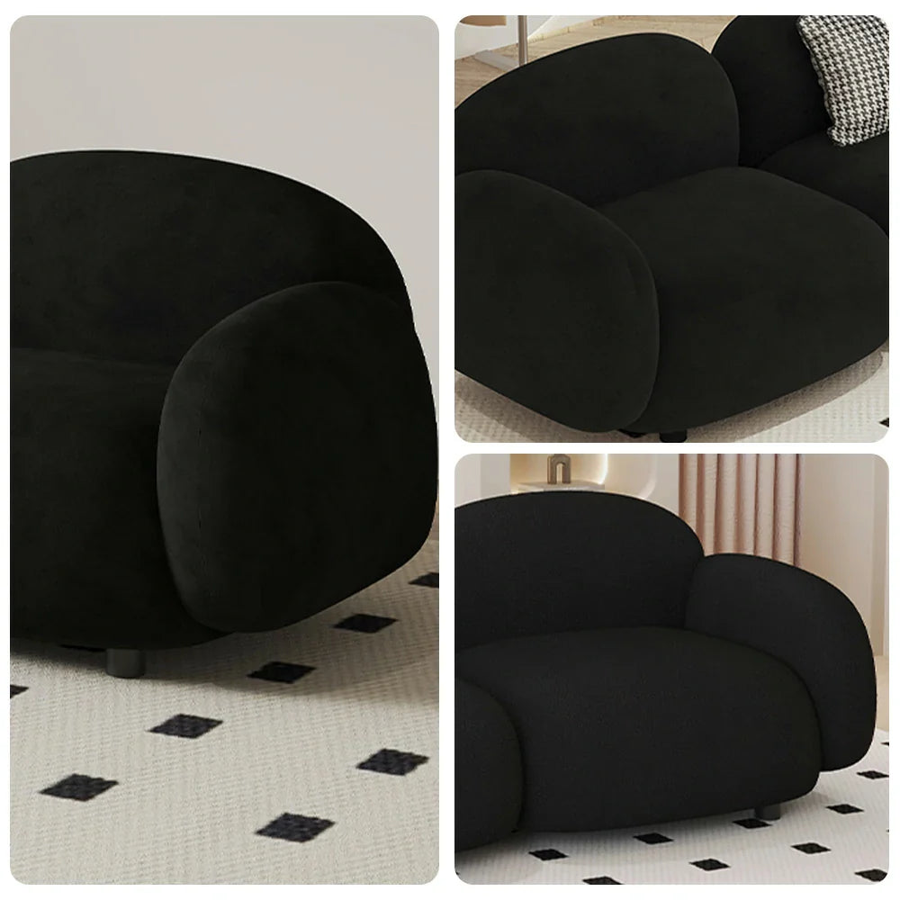 LIVARA 85/145/205cm Soft Fleece - Touch, Sponge, Durable Curved Ergonomic Comfort Sofa Upholstered, High-Density Lamb Design, Black