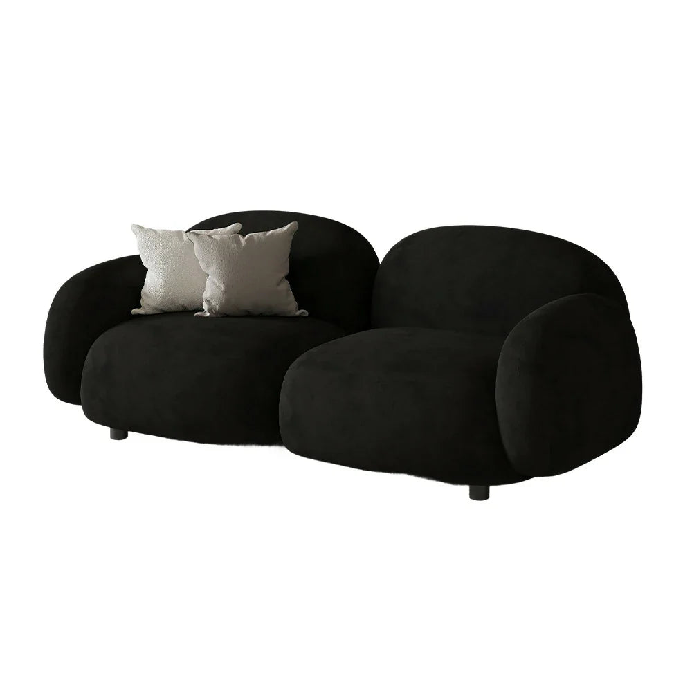 LIVARA 85/145/205cm Soft Fleece - Touch, Sponge, Durable Curved Ergonomic Comfort Sofa Upholstered, High-Density Lamb Design, Black