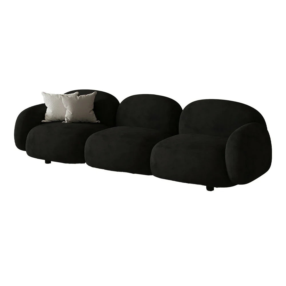 LIVARA 85/145/205cm Soft Fleece - Touch, Sponge, Durable Curved Ergonomic Comfort Sofa Upholstered, High-Density Lamb Design, Black