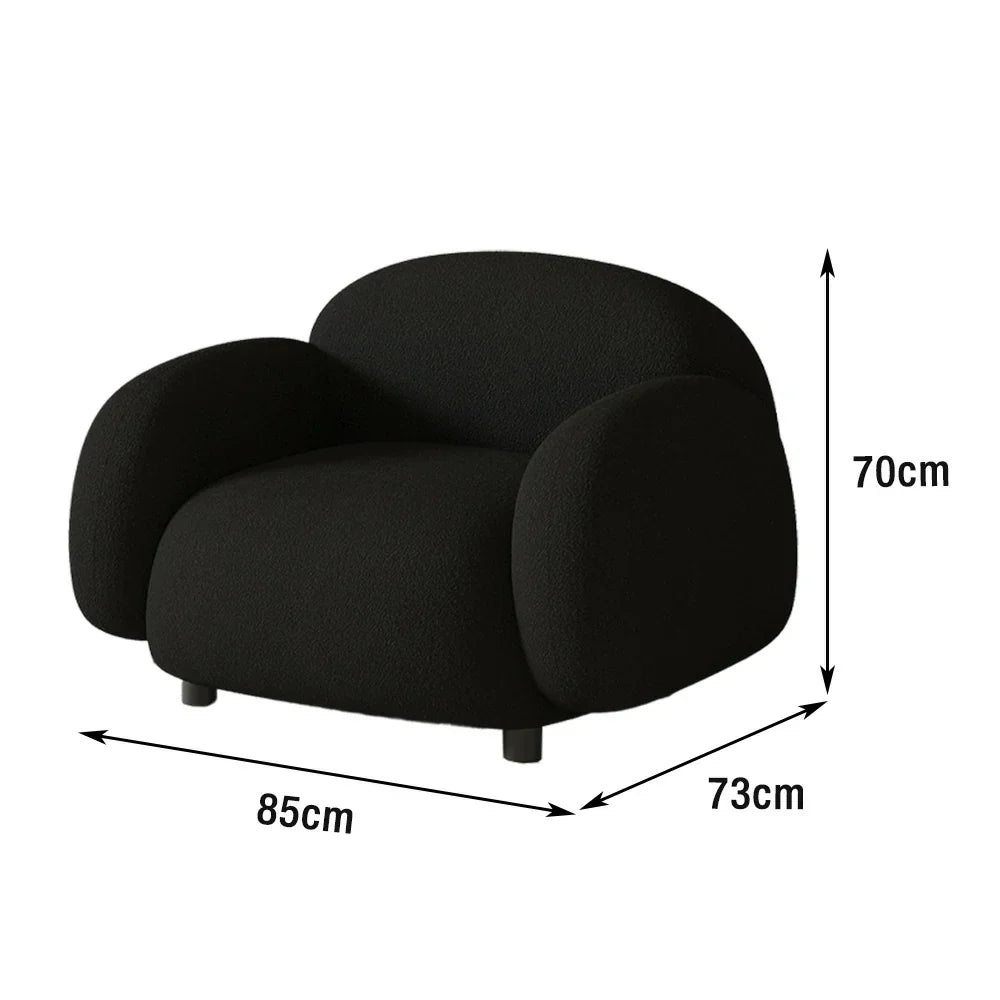 LIVARA 85/145/205cm Soft Fleece - Touch, Sponge, Durable Curved Ergonomic Comfort Sofa Upholstered, High-Density Lamb Design, Black