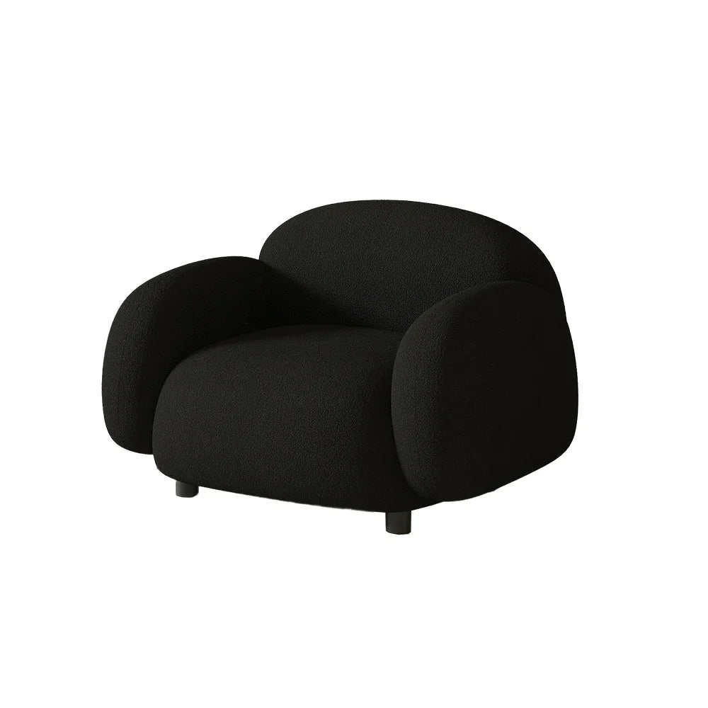LIVARA 85/145/205cm Soft Fleece - Touch, Sponge, Durable Curved Ergonomic Comfort Sofa Upholstered, High-Density Lamb Design, Black