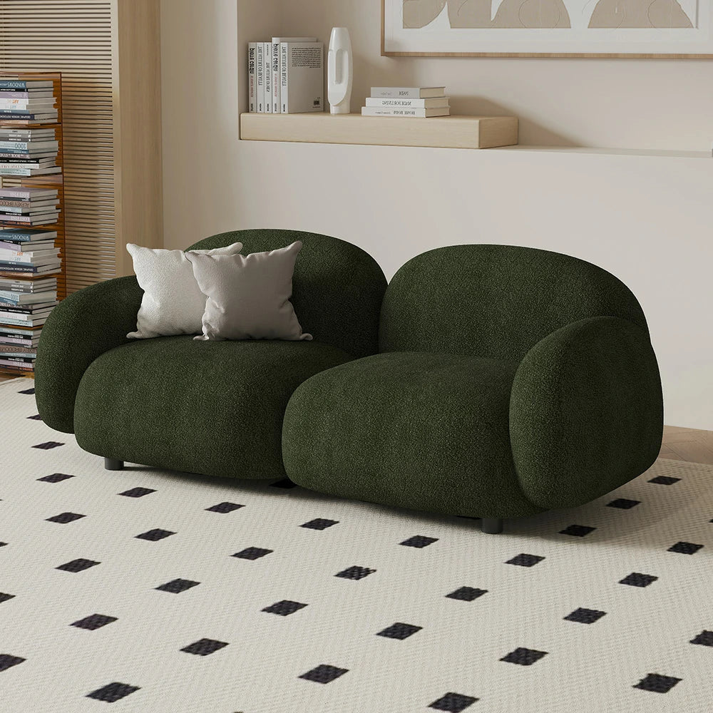 LIVARA 85/145/205cm Soft Fleece Sponge, Touch, Design, Upholstered, - Curved Sofa Ergonomic Durable Comfort High-Density Lamb Green