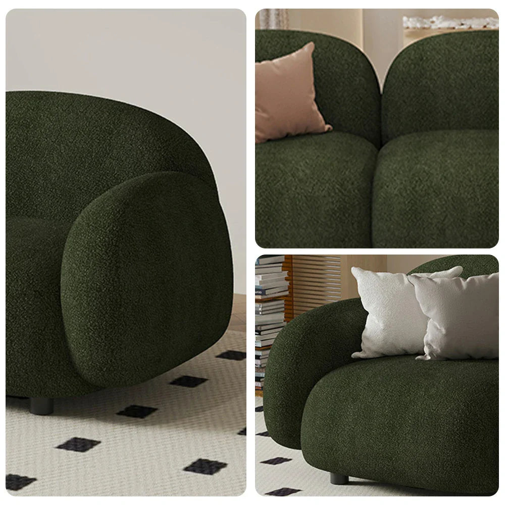 LIVARA 85/145/205cm Soft Fleece Sponge, Touch, Design, Upholstered, - Curved Sofa Ergonomic Durable Comfort High-Density Lamb Green