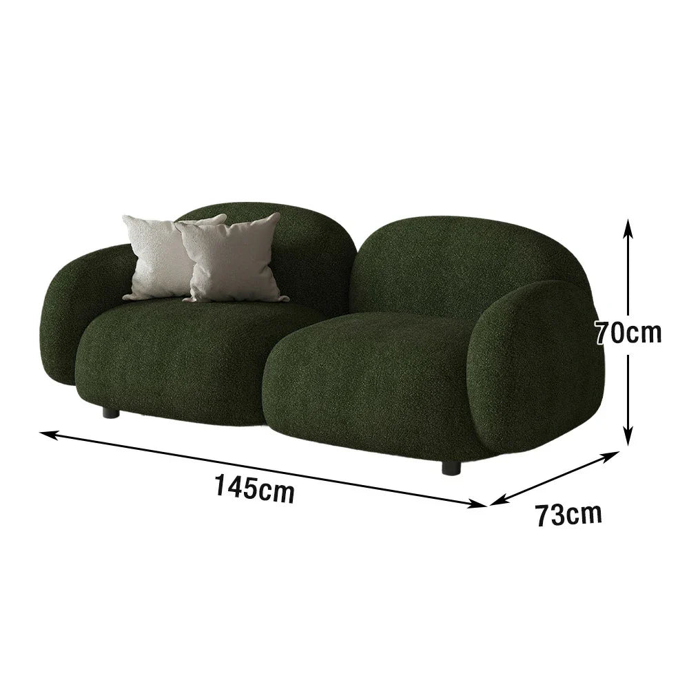 LIVARA 85/145/205cm Soft Fleece Sponge, Touch, Design, Upholstered, - Curved Sofa Ergonomic Durable Comfort High-Density Lamb Green