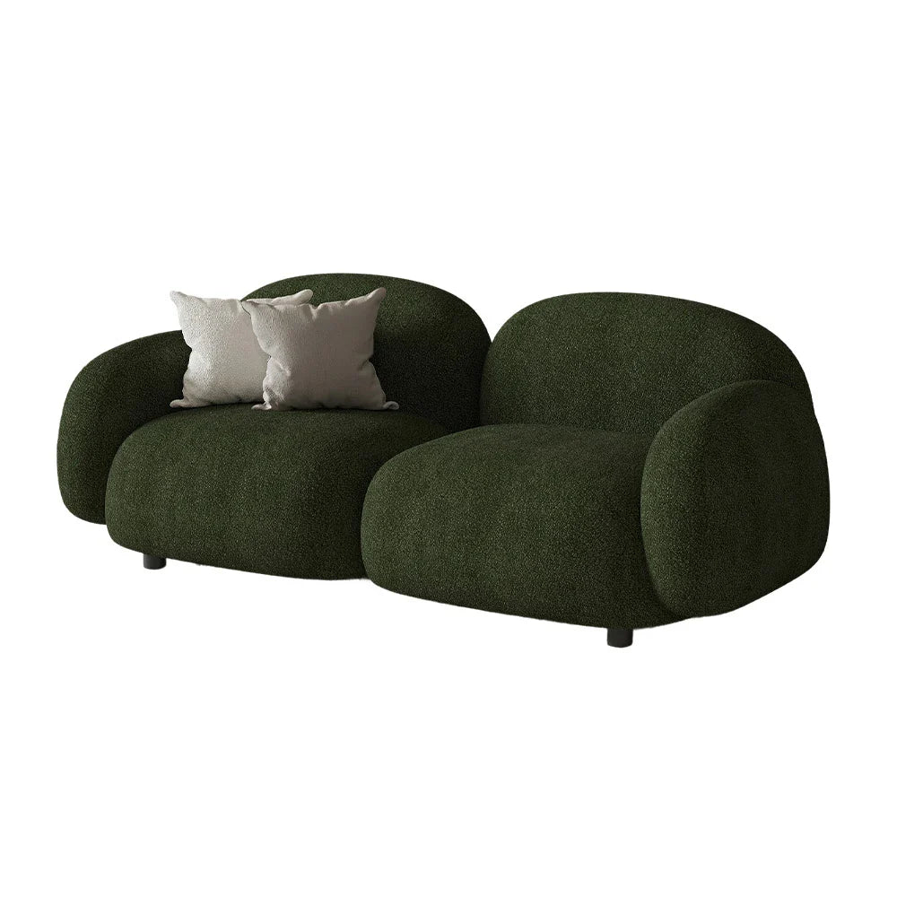 LIVARA 85/145/205cm Soft Fleece Sponge, Touch, Design, Upholstered, - Curved Sofa Ergonomic Durable Comfort High-Density Lamb Green