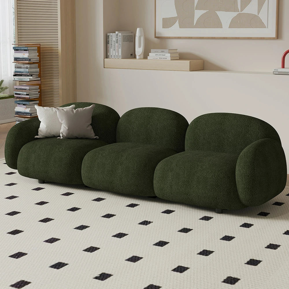 LIVARA 85/145/205cm Soft Fleece Sponge, Touch, Design, Upholstered, - Curved Sofa Ergonomic Durable Comfort High-Density Lamb Green