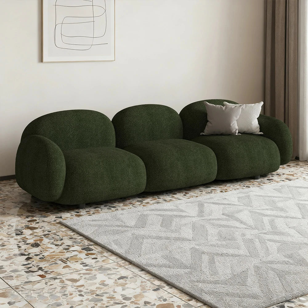 LIVARA 85/145/205cm Soft Fleece Sponge, Touch, Design, Upholstered, - Curved Sofa Ergonomic Durable Comfort High-Density Lamb Green