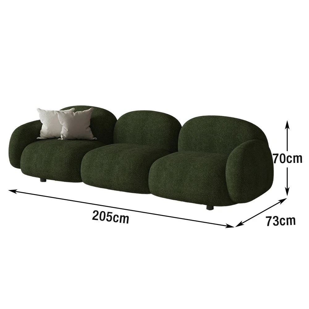 LIVARA 85/145/205cm Soft Fleece Sponge, Touch, Design, Upholstered, - Curved Sofa Ergonomic Durable Comfort High-Density Lamb Green