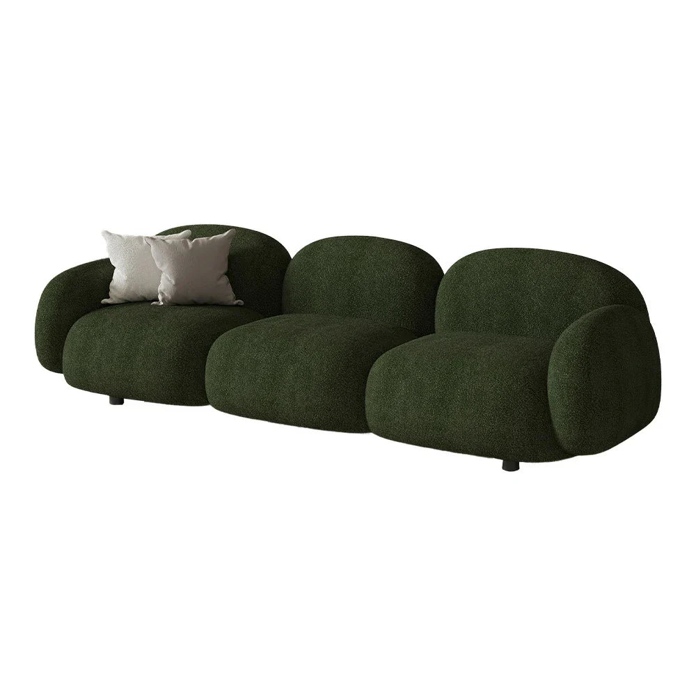 LIVARA 85/145/205cm Soft Fleece Sponge, Touch, Design, Upholstered, - Curved Sofa Ergonomic Durable Comfort High-Density Lamb Green