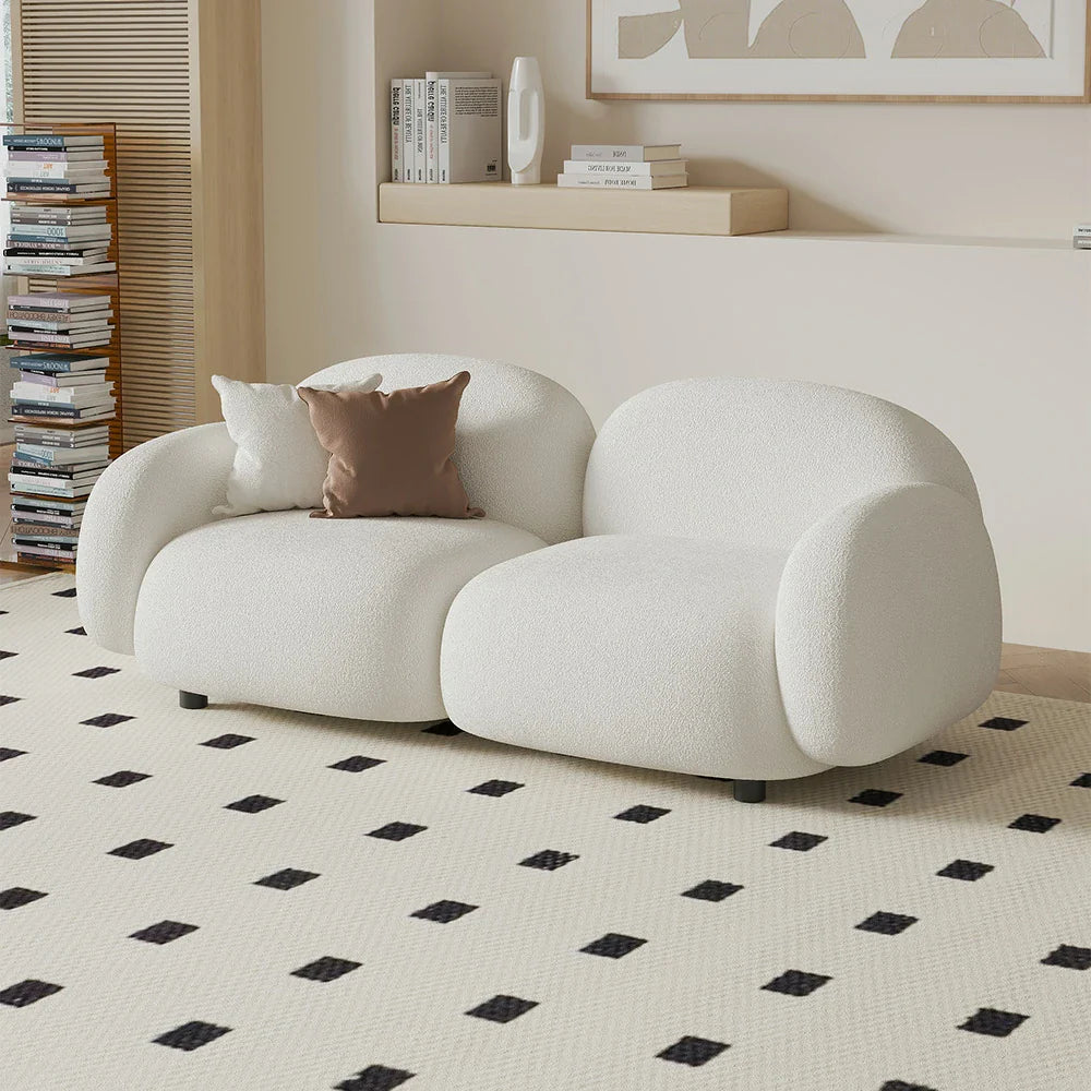 LIVARA 85/145/205cm Sponge, Curved Comfort Sofa Soft Ergonomic - Design, High-Density Fleece Durable Touch, Lamb Upholstered, White