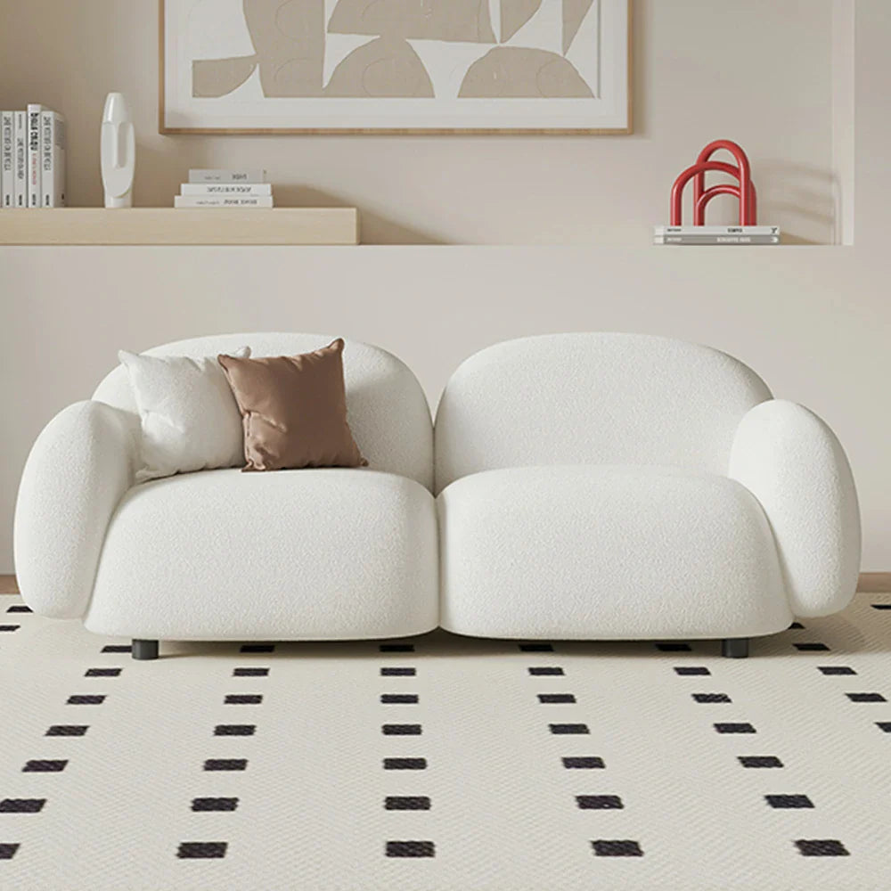 LIVARA 85/145/205cm Sponge, Curved Comfort Sofa Soft Ergonomic - Design, High-Density Fleece Durable Touch, Lamb Upholstered, White