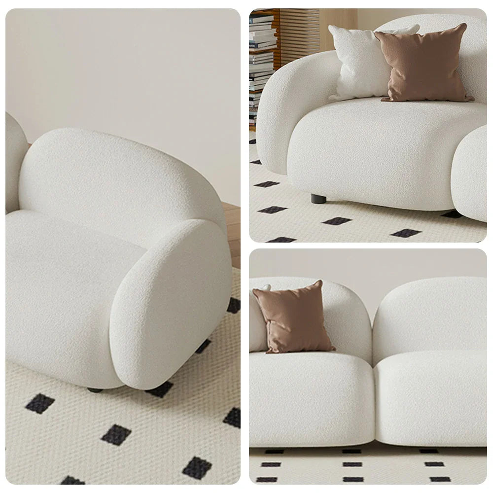 LIVARA 85/145/205cm Sponge, Curved Comfort Sofa Soft Ergonomic - Design, High-Density Fleece Durable Touch, Lamb Upholstered, White