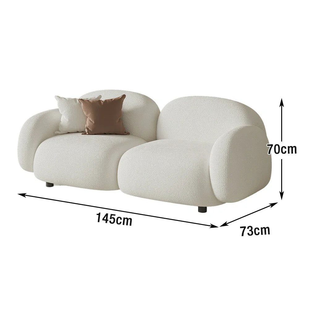 LIVARA 85/145/205cm Sponge, Curved Comfort Sofa Soft Ergonomic - Design, High-Density Fleece Durable Touch, Lamb Upholstered, White